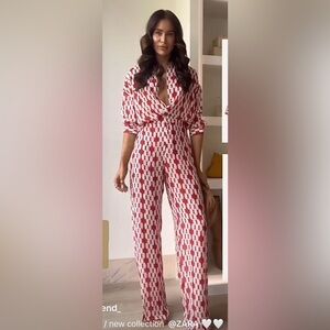 Zara Set Red and White Patterned Blouse